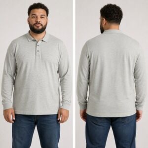 Hathaway Sport Freeport Silk‎ Polo Mens XL Gray Long Sleeve Combed Cotton Blend